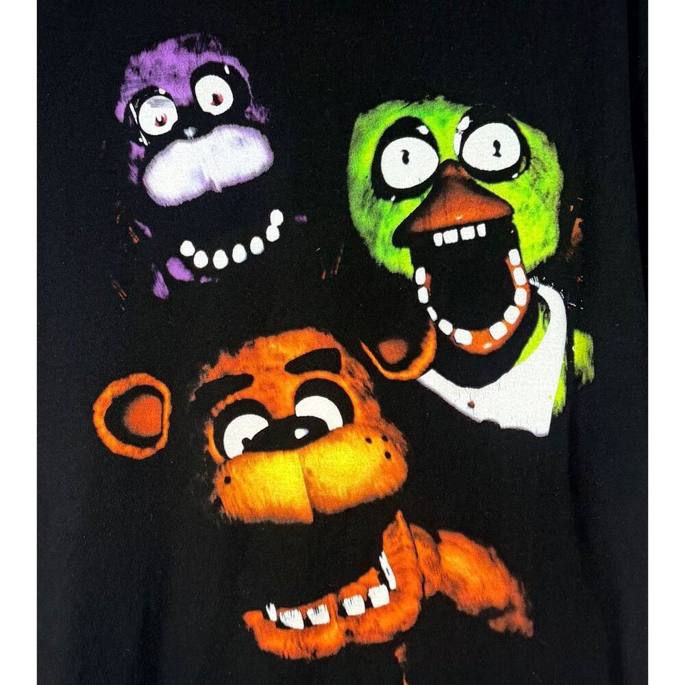 FNAF Five Nights At Freddys Heads T-Shirt Black Graphic Tee XL Chica Bonnie